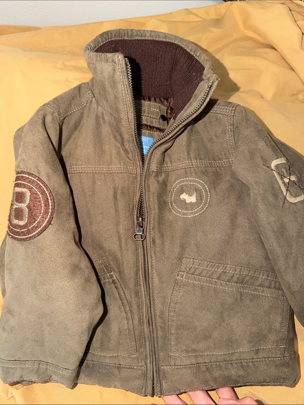 Kids Hoodless Olive Utility Field Jacket with Patch Details